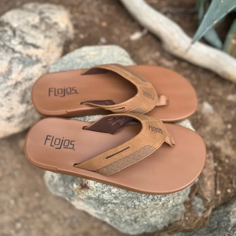 FLOJOS | Men’s Tan Brown Leather Thong Flip Flop Sandals 8
